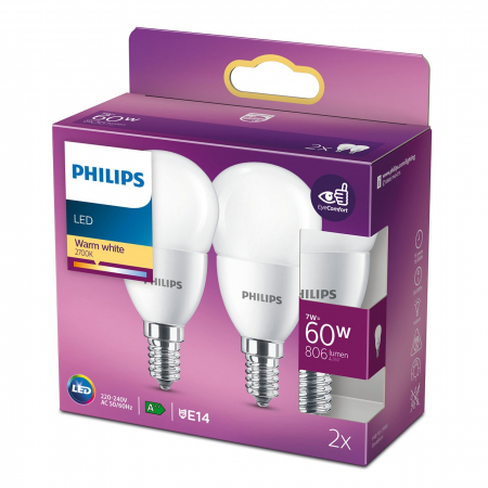 Philips Żarówka LED x2 sztuki E14 7W=60W 2700K